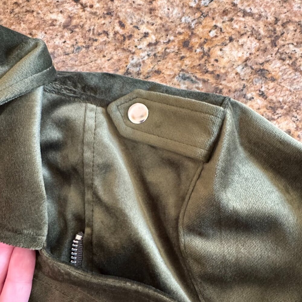 Lauren Conrad Olive Green Velvet Moto Biker Jacket Fall Holiday Outerwear Small - Picture 6 of 6